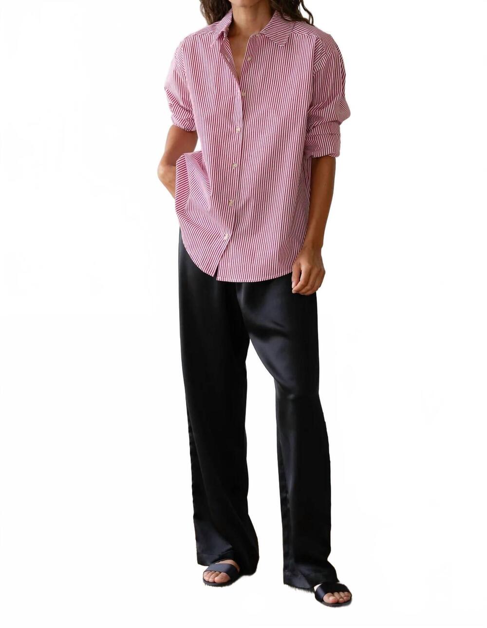 NEW DONNI. subtle dropped shoulder pop shirt in rouge stripe